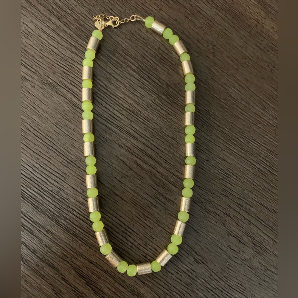Gold Accent Lime Green Beaded Necklace